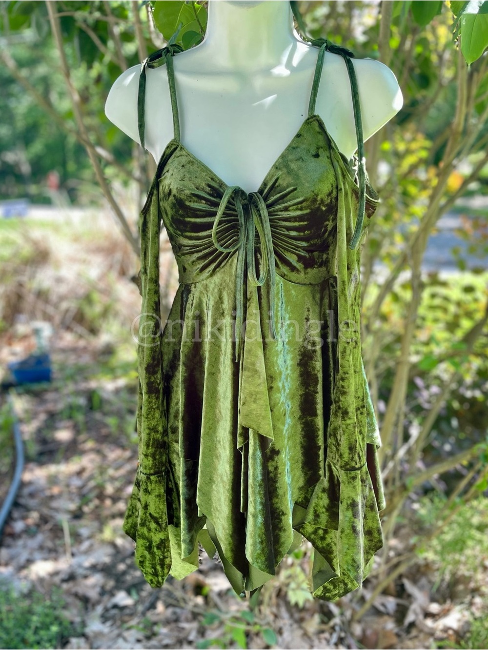 Dolls Kill Current Mood F for Fairies Velvet Green Asymmetrical Skater Dress XS
